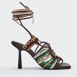 ZARA Brown Multi Leather Lace-up Heels 37